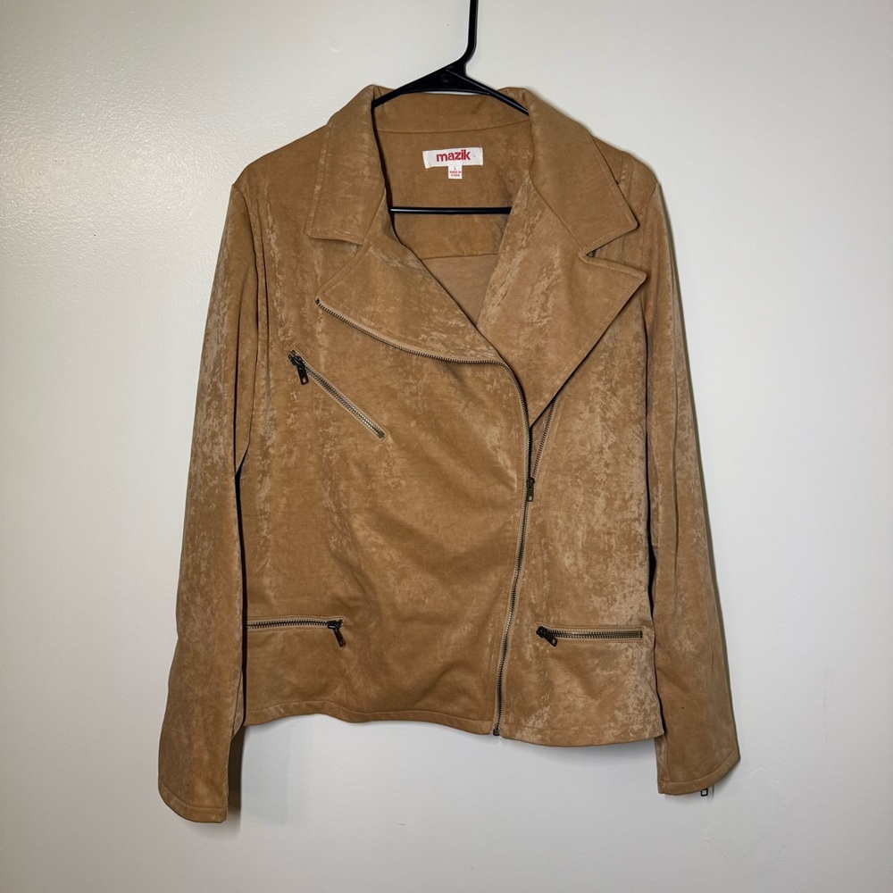 Mazik Tan Asymmetrical Moto Bomber Jacket